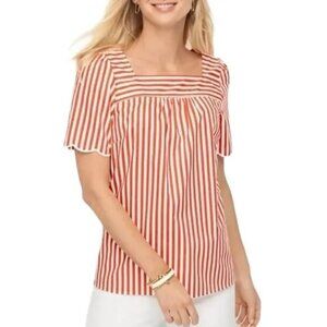 "NWT"‎ Talbots Sailboat Stripe Embroidered Scallop Short Sleeve Square Neck- XS